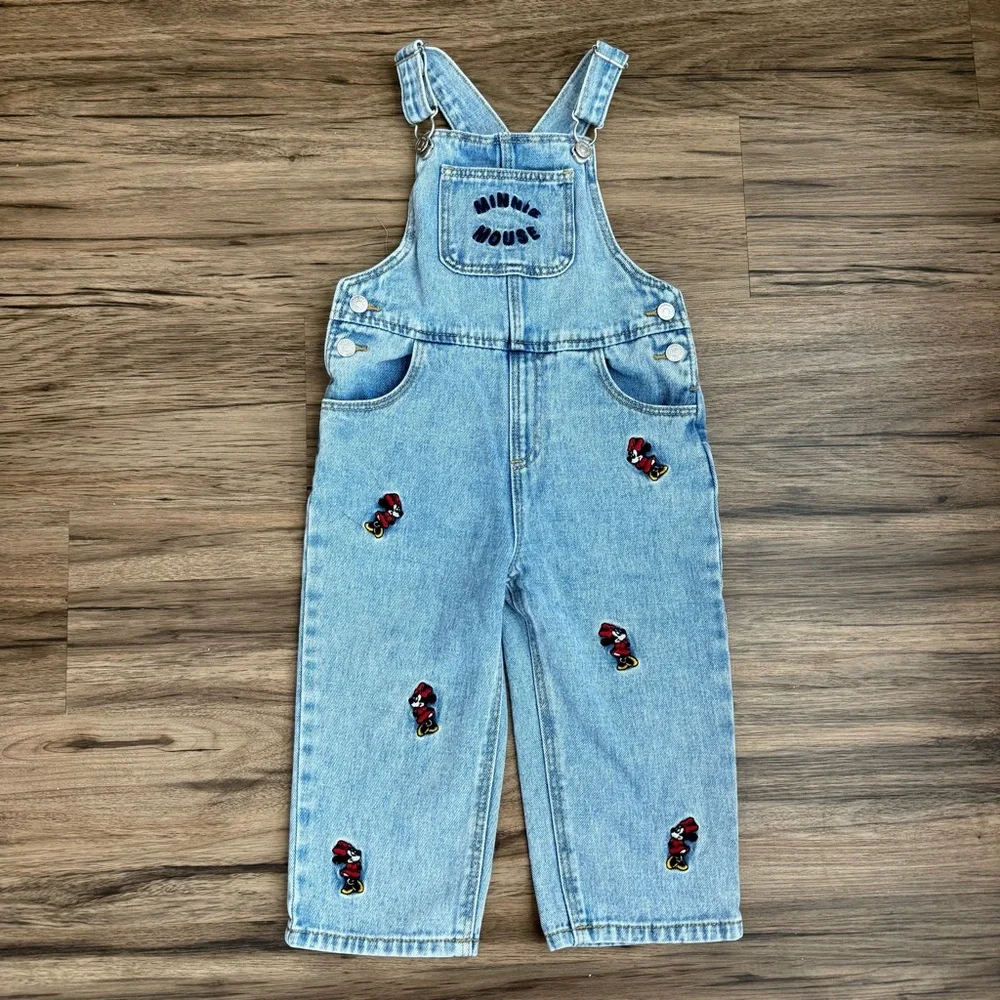 Zara x Disney Minnie Mouse All-Over Embroidered Jean Overalls Toddler 18-24M